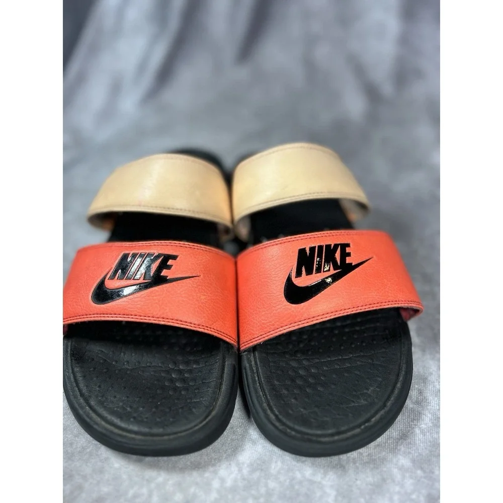 Nike Benassi JDI Slide Sandals Mens Size 12 Orange Gold Black Comfort Slides